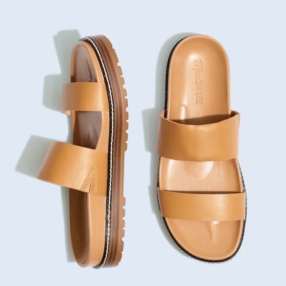 Madewell Size 6 The Charley Double-Strap Slide Camel Leather Sandals - Picture 3 of 11